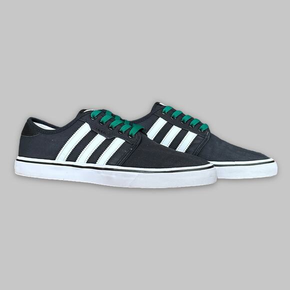 Adidas Seeley Black & White Men’s Sneakers with Green Laces - Size 10 - Picture 1 of 7